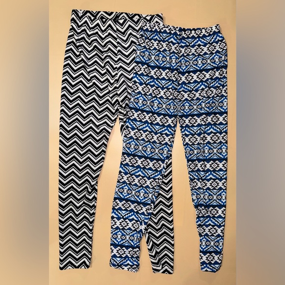No Boundaries Pants - Black and White Chevron Leggings and Blue Patterned Leggings